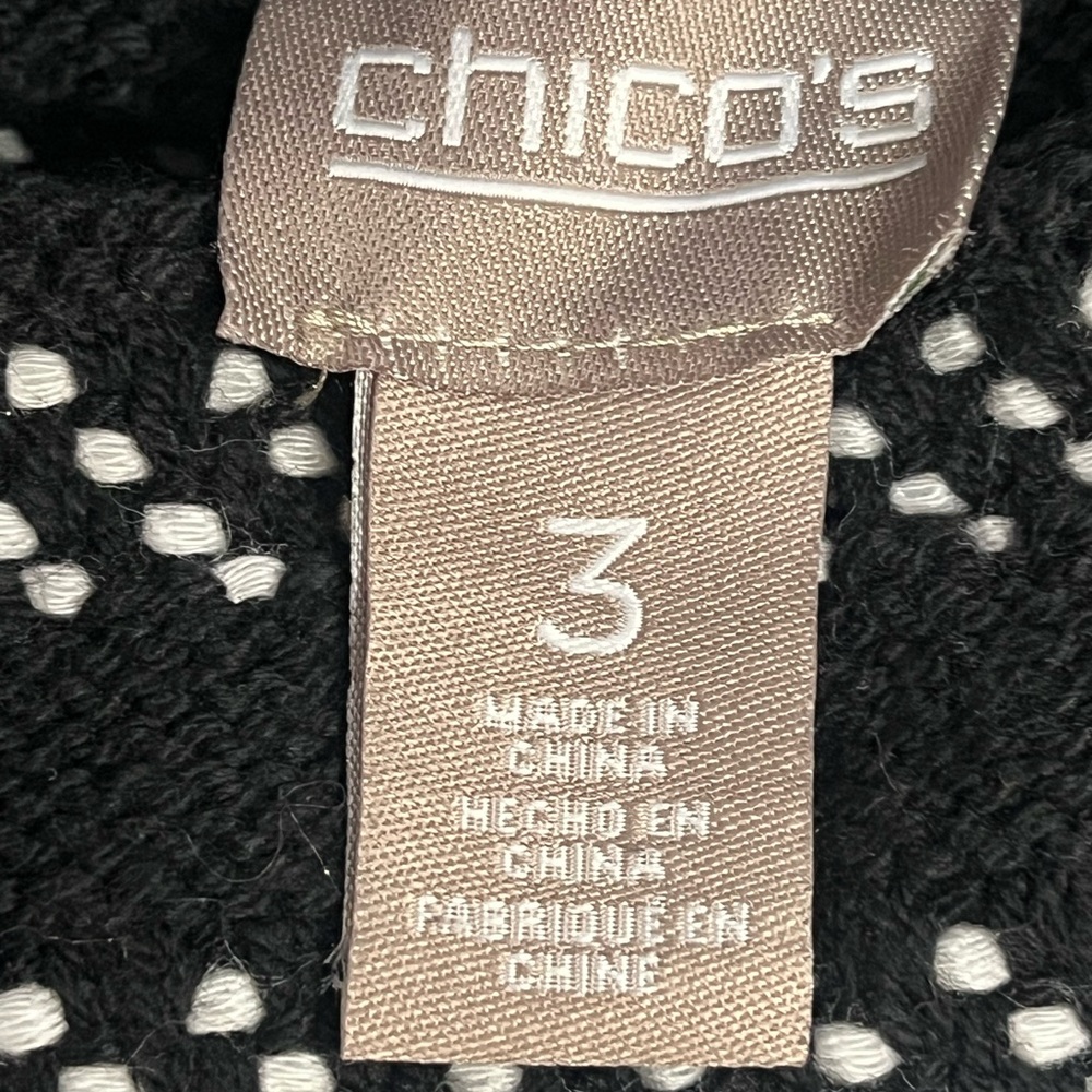 CHICOS Black and White Striped Women's open front mock neck cardigan size 3 - Picture 8 of 12